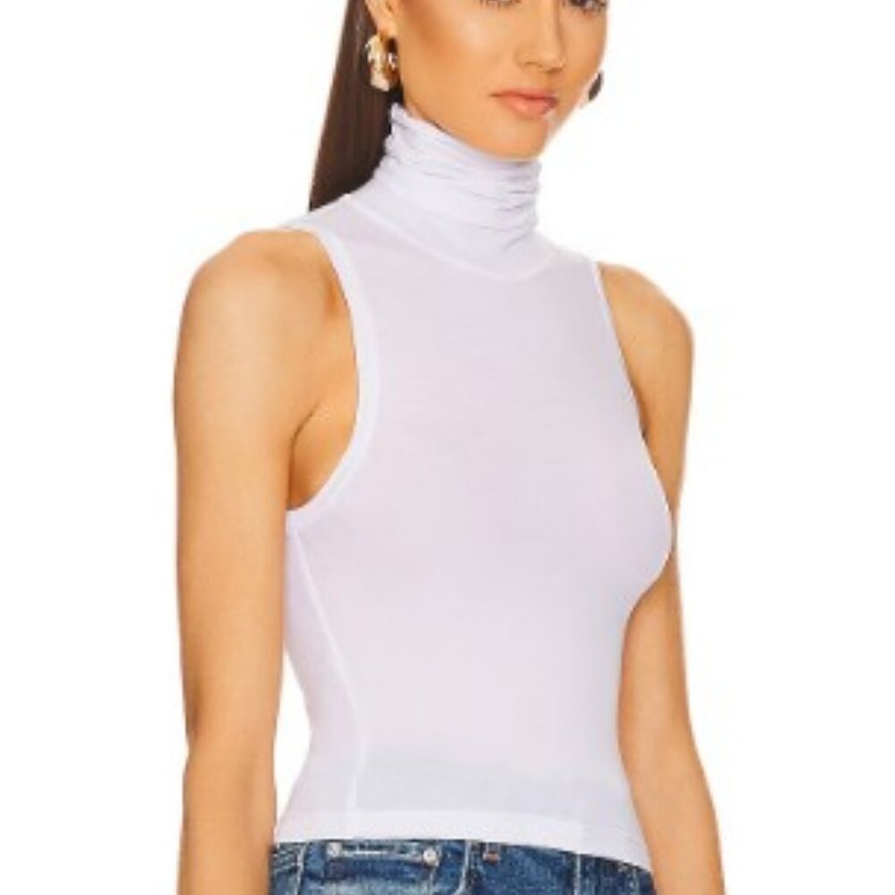 Sleeveless Mock Neck Tank Top - White